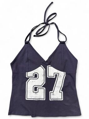 Wild Fable Y2K Halter Top Jersey Graphic 27 Navy Blue S
